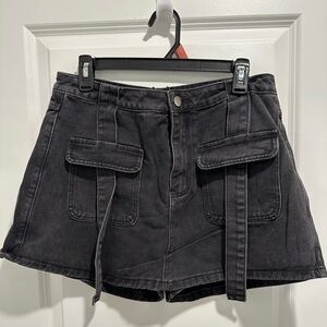Black Denim Mini Skort with Pockets